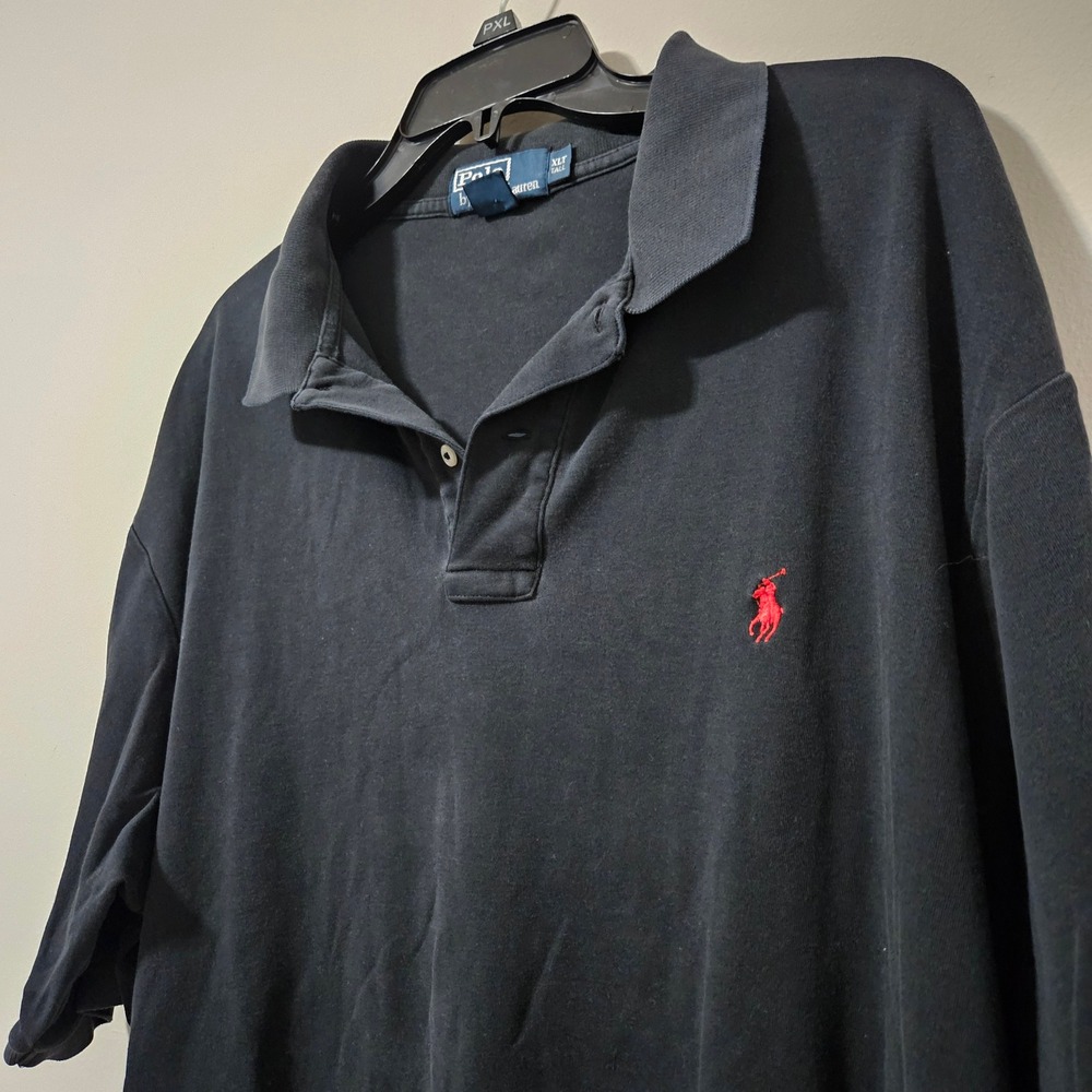 Polo Ralph Lauren Men XLT Tall Navy Blue Short Sleeve Cotton Polo Shirt Red Pony - Picture 2 of 4